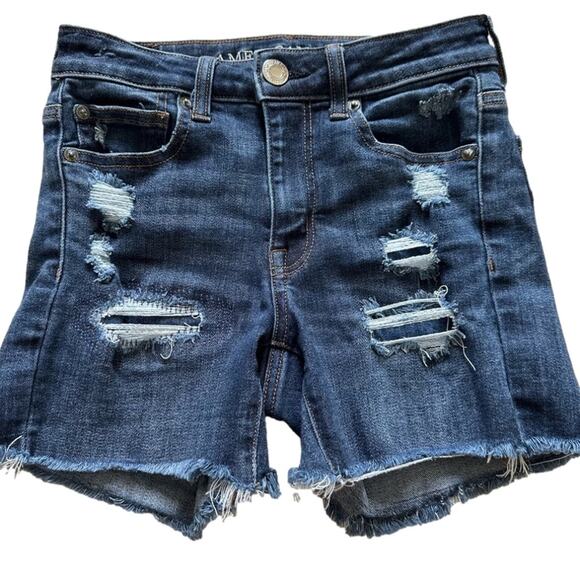 American Eagle Jean Shorts Next Level Stretch Hi Rise Shortie Distressed Size 0 - Picture 12 of 12
